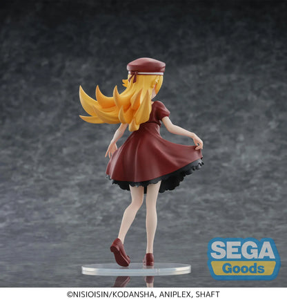 Monogatari High Premium Figure Shinobu Oshino Figure wearing a burgundy dress and hat with golden hair