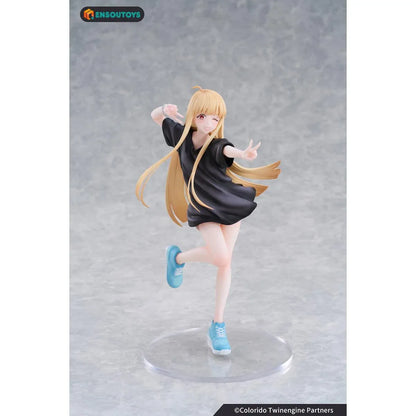 Kaguya In the Real World Ver. 1/7 scale figure with flowing blonde hair, a black outfit, blue sneakers, and a winking peace-sign pose.