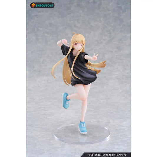 Kaguya In the Real World Ver. 1/7 scale figure with flowing blonde hair, a black outfit, blue sneakers, and a winking peace-sign pose.