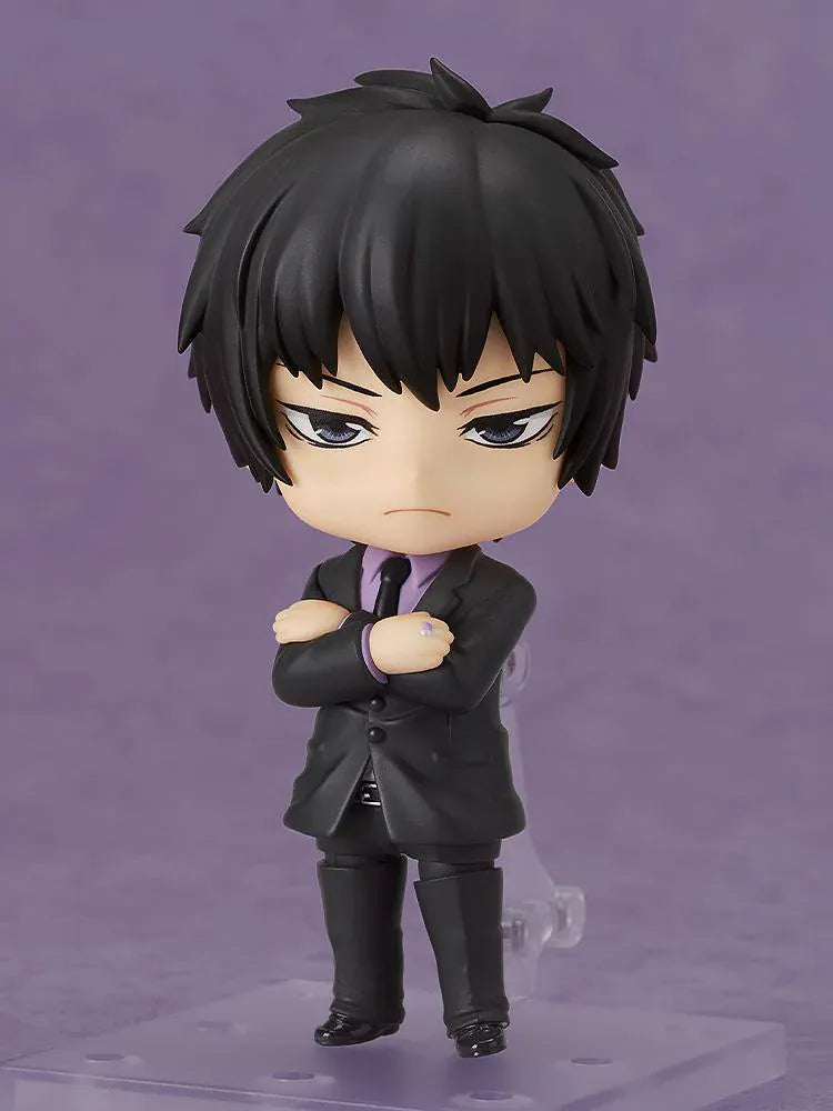 REBORN Nendoroid Kyoya Hibari Ten Years Later Ver figure featuring Hibari in a black suit with crossed arms and serious expression