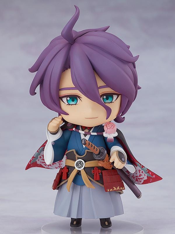 Touken Ranbu ONLINE Nendoroid Kasen Kanesada Figure Rerelease with purple hair, layered robes, patterned cape, and sword accessories