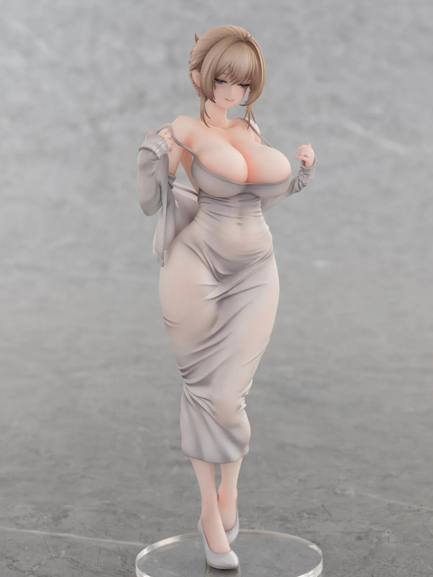 Gwan-E Illustration Muboubi na Erin 1/6 Scale Figure featuring Erin with blonde hair, gray dress, matching heels, and elegant standing pose.
