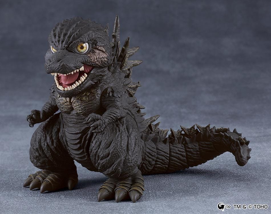 Godzilla Minus One Nendoroid Godzilla Figure 2023 featuring Godzilla in a chibi-style design with rugged scales, sharp dorsal plates, claws, open mouth, and long tail.