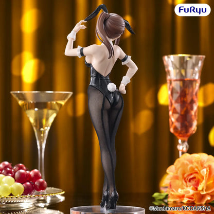 Hisako Kotobuki BiCute Bunnies figure wearing a glossy black bunny suit, long bunny ears, fishnet tights, and black heels.