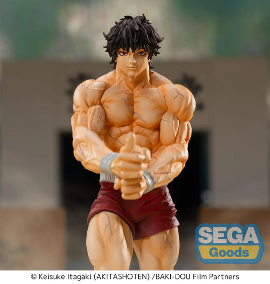 Baki Hanma Luminasta figure by SEGA standing in fighting stance with arena base from Baki-Dou anime series