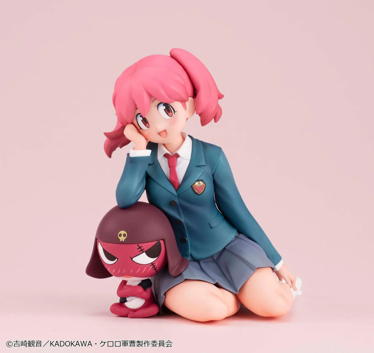 Melty Princess Palm Size Natsumi and Giroro figure, featuring smiling Natsumi in a teal school uniform beside red Giroro wearing a skull-emblem helmet.
