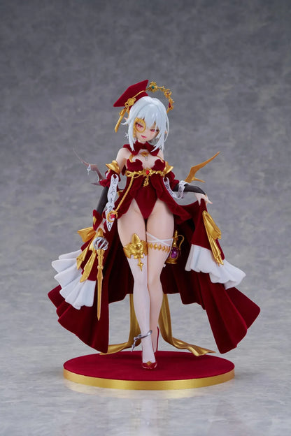 Alchemist Formal Dress Ver. 1/7 Scale Figure featuring a white-haired character in a red formal dress with gold accessories, ornate staff, cape, and red display base.