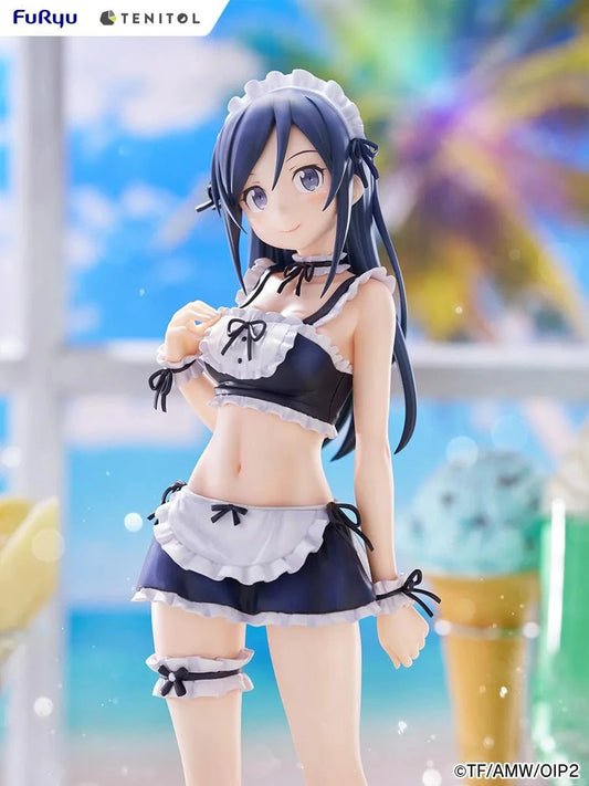 Oreimo Tenitol Tall Ayase Aragaki Swimsuit Maid Ver. Figure featuring Ayase in a navy and white maid swimsuit holding a relaxed pose surrounded by desserts