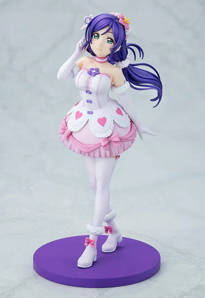 Love Live School Idol Project Nozomi Tojo Bokutachi wa Hitotsu no Hikari Ver. Figure with purple hair, pink-and-white idol outfit, heart details, and purple base