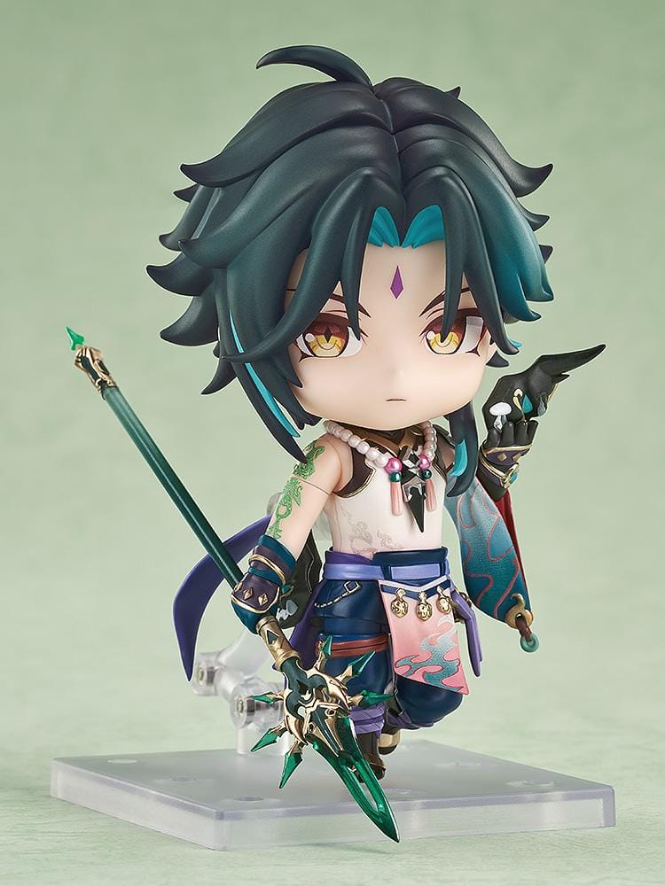 Genshin Impact Nendoroid Xiao chibi figure with teal hair holding polearm weapon