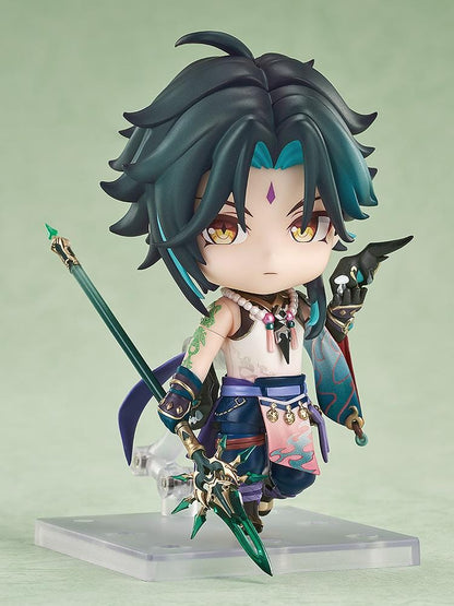 Genshin Impact Nendoroid Xiao chibi figure with teal hair holding polearm weapon
