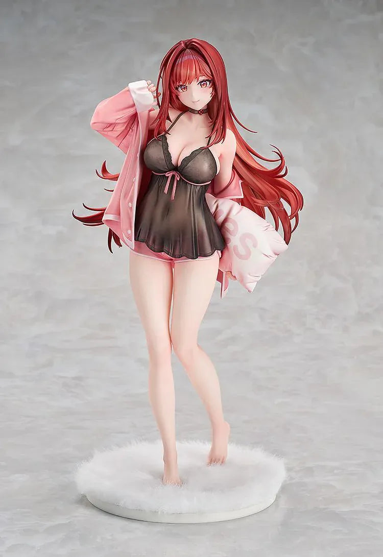 GODDESS OF VICTORY: NIKKE Rapi: Red Hood Cherished Red 1/7 scale figure wearing dark sleepwear and a pink cardigan while holding a pillow.