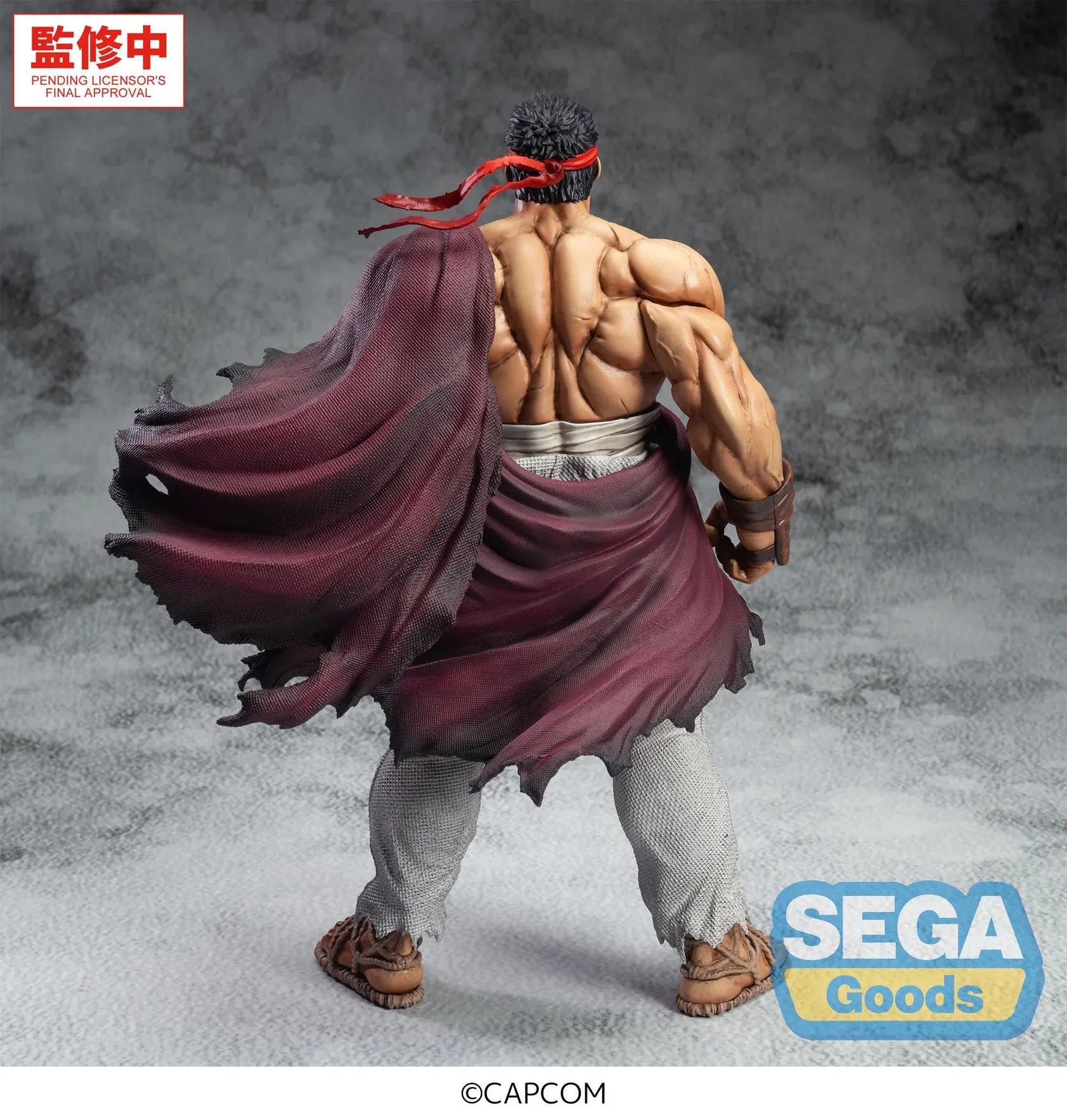 Street Fighter 6 FiGURiZMa Ryu Figure with red headband, muscular sculpt, torn outfit, and powerful fighting stance