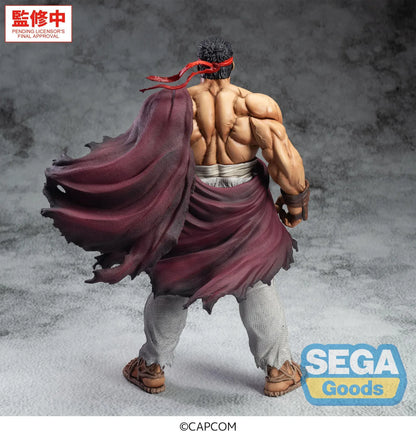 Street Fighter 6 FiGURiZMa Ryu Figure with red headband, muscular sculpt, torn outfit, and powerful fighting stance