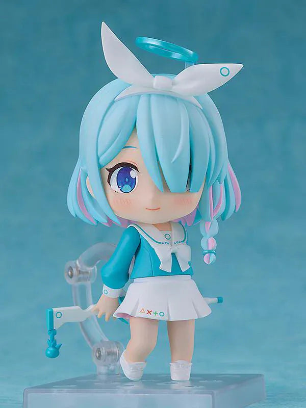Blue Archive Nendoroid No.2245 Arona re-run chibi figure with pastel blue hair, halo, and sailor outfit holding staff