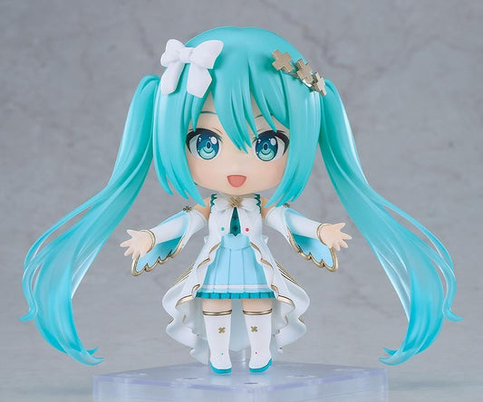 Colorful Stage! The Movie: A Miku Who Can’t Sing Nendoroid No.2904 Hatsune Miku (Unshuttered SEKAI Ver.) figure in white and turquoise outfit with long twin-tails