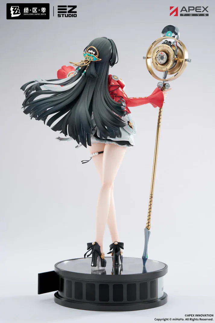 Zenless Zone Zero Astra Yao 1/7 Scale Figure featuring Astra Yao with long black hair, red-and-white performance outfit, microphone staff accessory, and elegant stage-inspired pose.