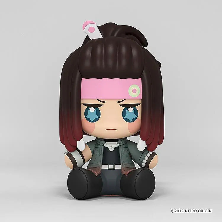 DRAMAtical Murder Huggy Good Smile Mink figure with a pink headband, dark hair, blue star-filled eyes, and a dark outfit in a seated pose.