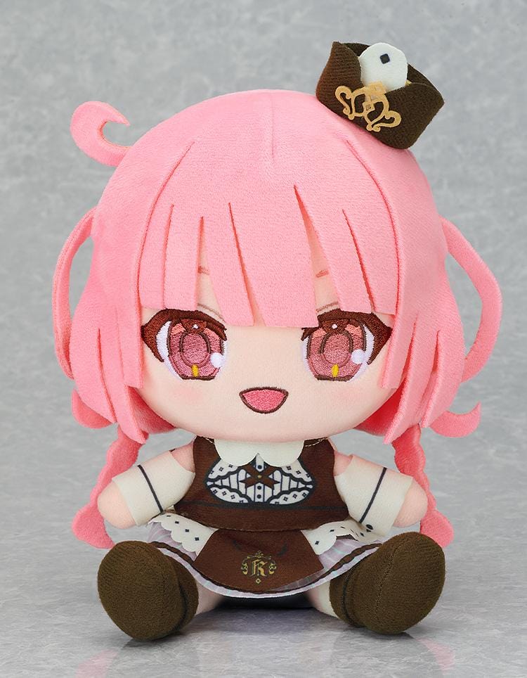 Kemono Teatime Tarte plushie with pink braided hair, embroidered eyes, a brown café outfit, and decorative headpiece.