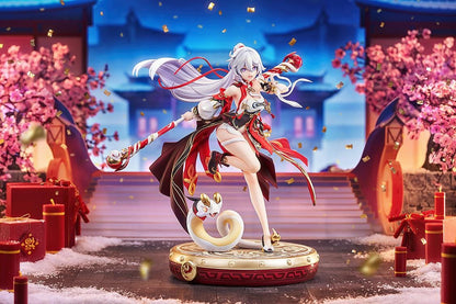 Kiana Ba-Dum Fiery Wishing Star 1/7 scale figure from Honkai Impact 3rd with red outfit, staff weapon, and themed display base