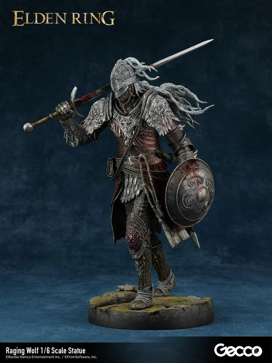 Elden Ring Raging Wolf 1/6 scale statue with sword and shield in detailed armor