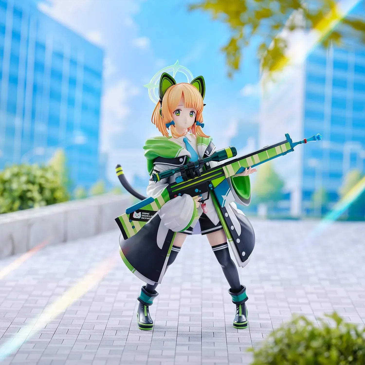 Blue Archive Midori 1/6 scale figure holding green rifle with cat-ear headset