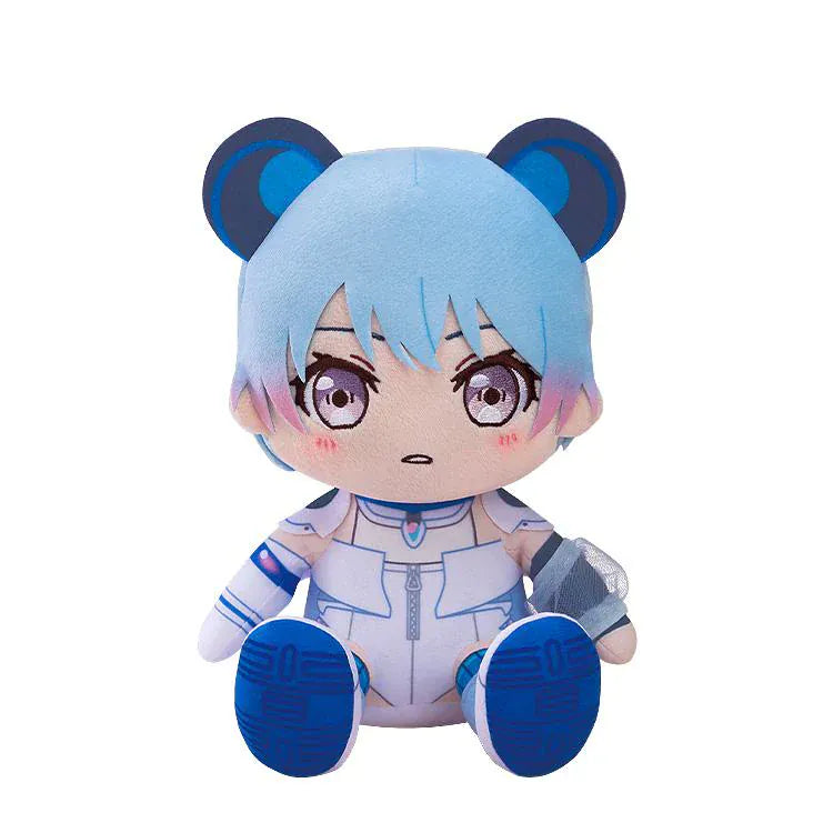 BanG Dream! Mugendai Mewtype Ritsu Minetsuki plushie rerelease with light blue hair, bear-ear headband, white-and-blue outfit, and embroidered purple eyes