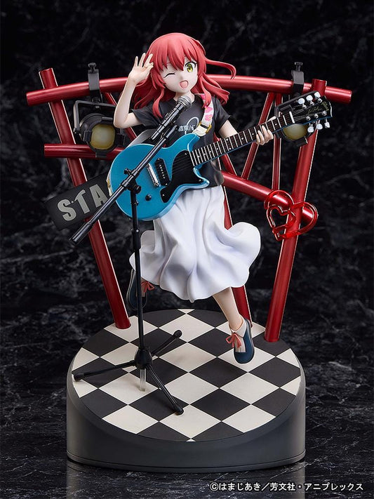 Bocchi the Rock Ikuyo Kita 1/7 Scale Figure performing with blue guitar on stage base with red lights and microphone