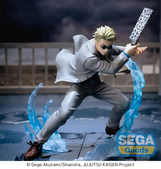 Kento Nanami Luminasta figure from Jujutsu Kaisen in combat pose with wrapped sword and dynamic effect base