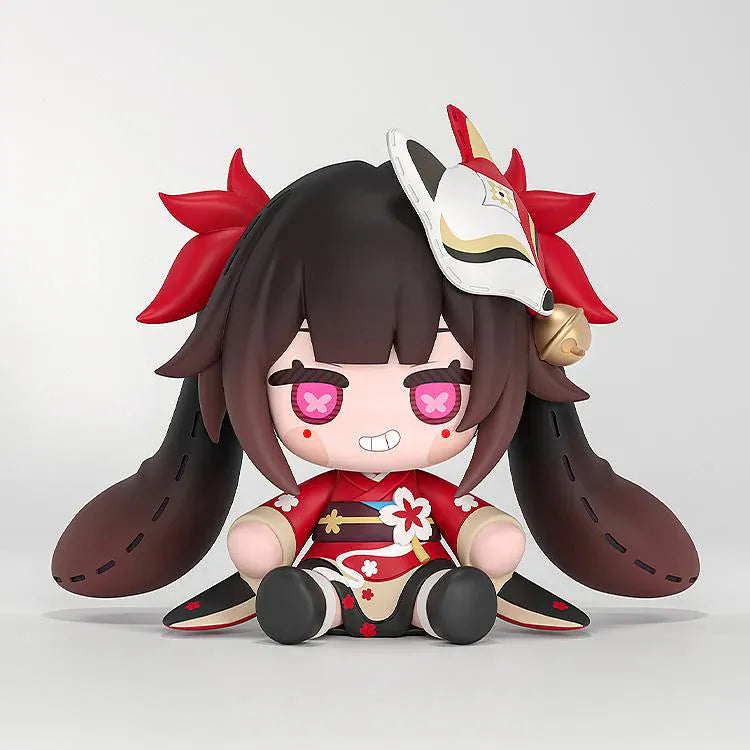 Honkai Star Rail HUGGY BOOM Sparkle's Bomb Doll featuring a chibi-style Sparkle doll with red outfit, black hair, fox mask, pink eyes, and seated pose.