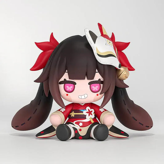 Honkai Star Rail HUGGY BOOM Sparkle's Bomb Doll featuring a chibi-style Sparkle doll with red outfit, black hair, fox mask, pink eyes, and seated pose.