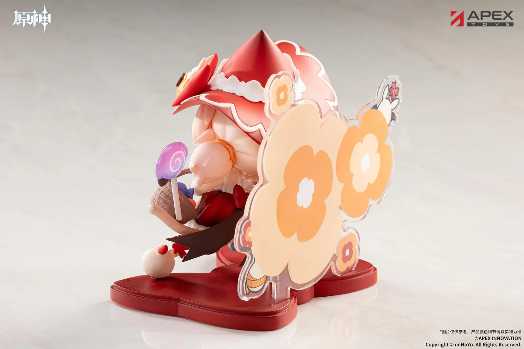 Genshin Impact You Ye Qi Xiang Series Chibi Chara Klee Figure in red witch outfit with broom, candy details, and themed display base