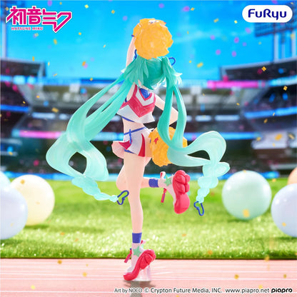 Hatsune Miku Muchute Cheerleader Version figure in a colorful cheerleader outfit holding pom-poms