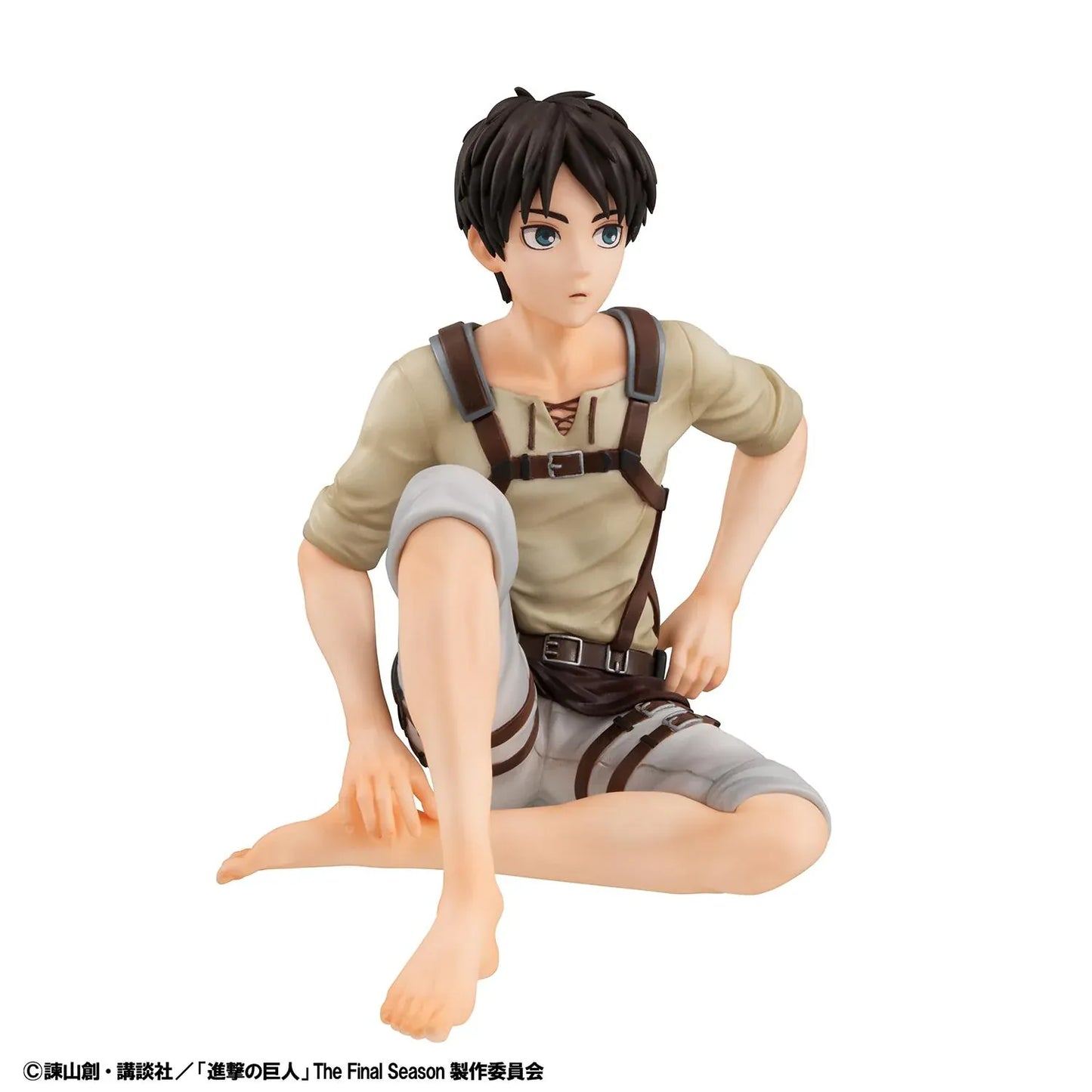 Attack on Titan G.E.M. Series Eren Tenohira Figure seated with short black hair, harness outfit, and focused expression
