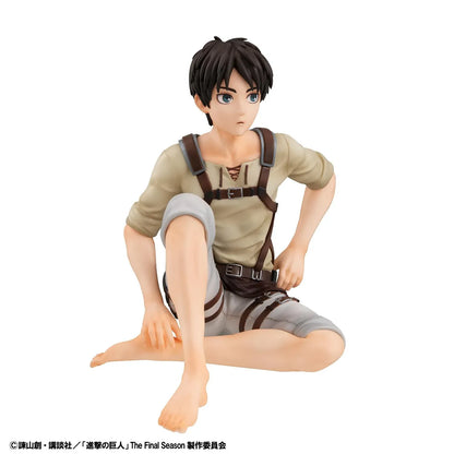 Attack on Titan G.E.M. Series Eren Tenohira Figure seated with short black hair, harness outfit, and focused expression