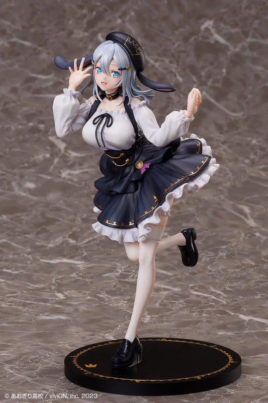 Aogiri High School Yamaguro Nekuro Casual Outfit Ver. 1/7 scale figure featuring a black-and-white dress, silver hair, bunny-inspired beret, and elegant display base