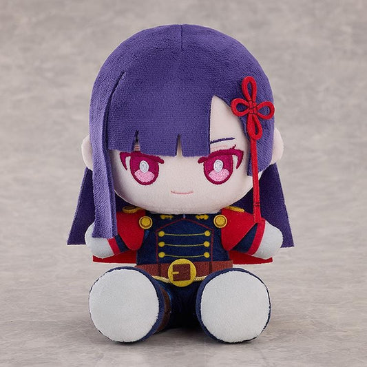 Chained Soldier Punipuni Ren Yamashiro Plushie featuring Ren in a soft chibi-style seated plush design with purple hair, pink eyes, red ribbon, and red-and-black uniform details.