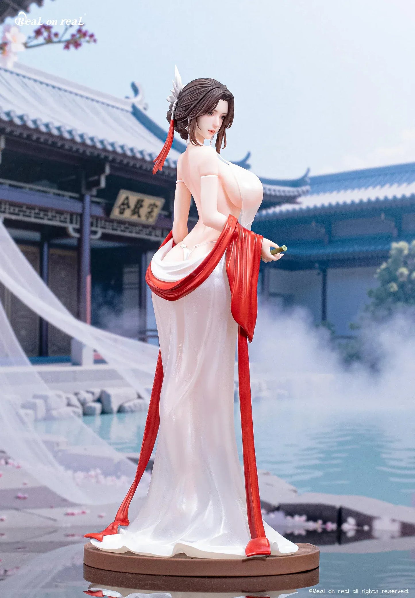 Qing Yun 1/6 scale original illustration figure with flowing white dress and red ribbons