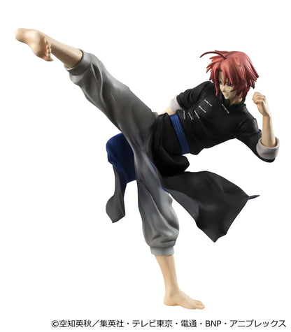 Gintama G.E.M. Series Kamui Ver.2 Reissue figure with red hair, black outfit, blue sash, and dynamic high-kick pose