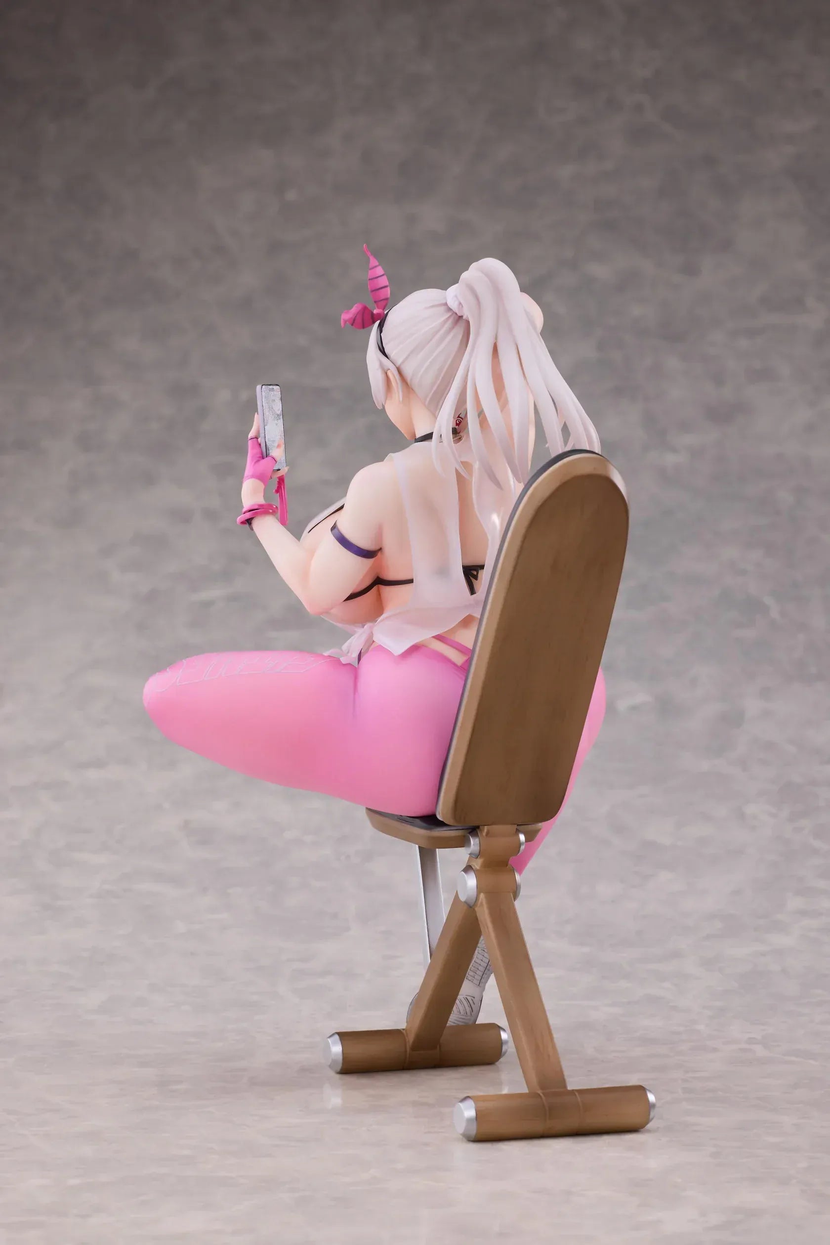 Kyou wa Mune Tore 1/6 scale figure by RST featuring sporty pink outfit, selfie pose, foldable chair, and deluxe bonus items