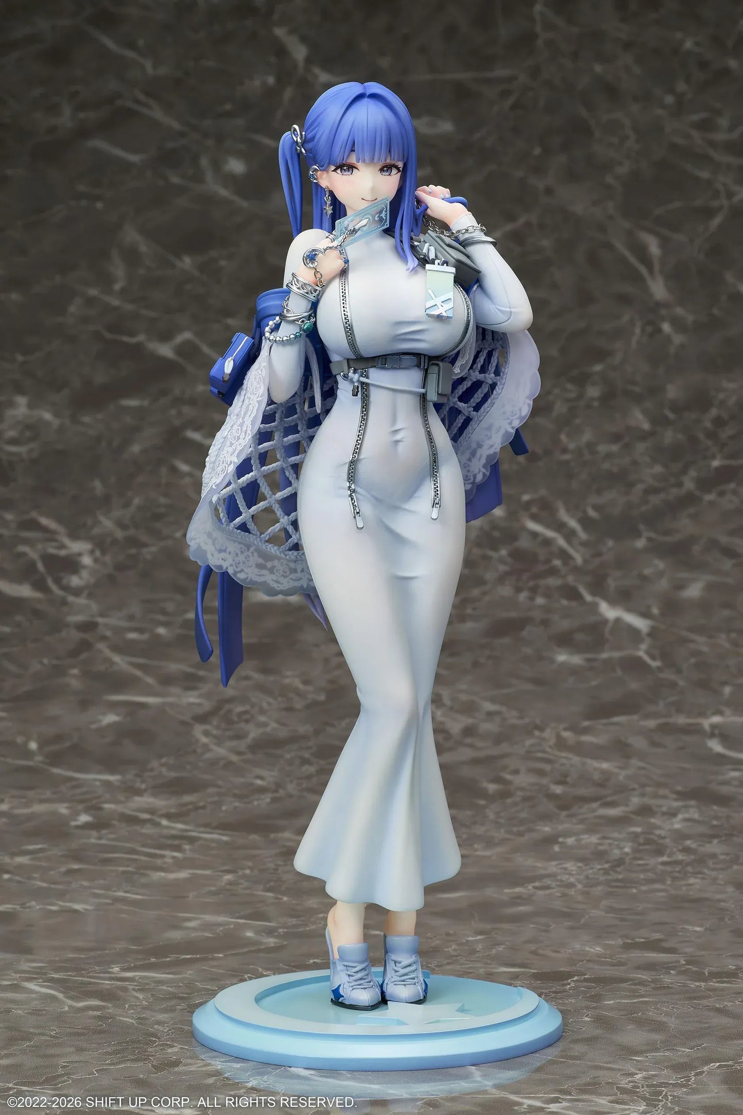 GODDESS OF VICTORY NIKKE Arcana 1/7 Scale Figure with blue hair, light-blue dress, accessories, and display base