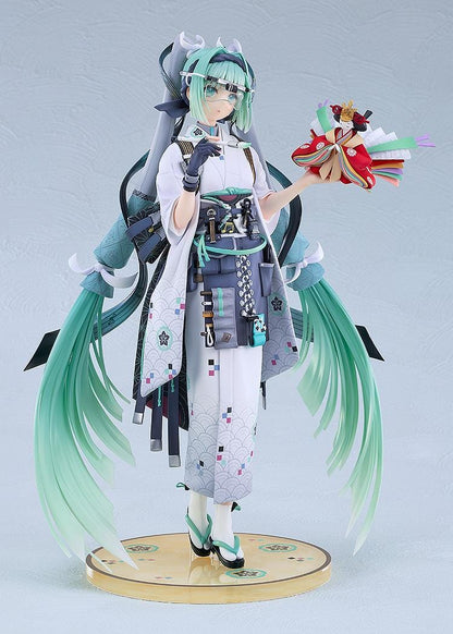 Hatsune Miku Smile x Future Ver. 1/7 scale figure wearing a kimono-inspired outfit with mint twin tails and decorative fan accessory