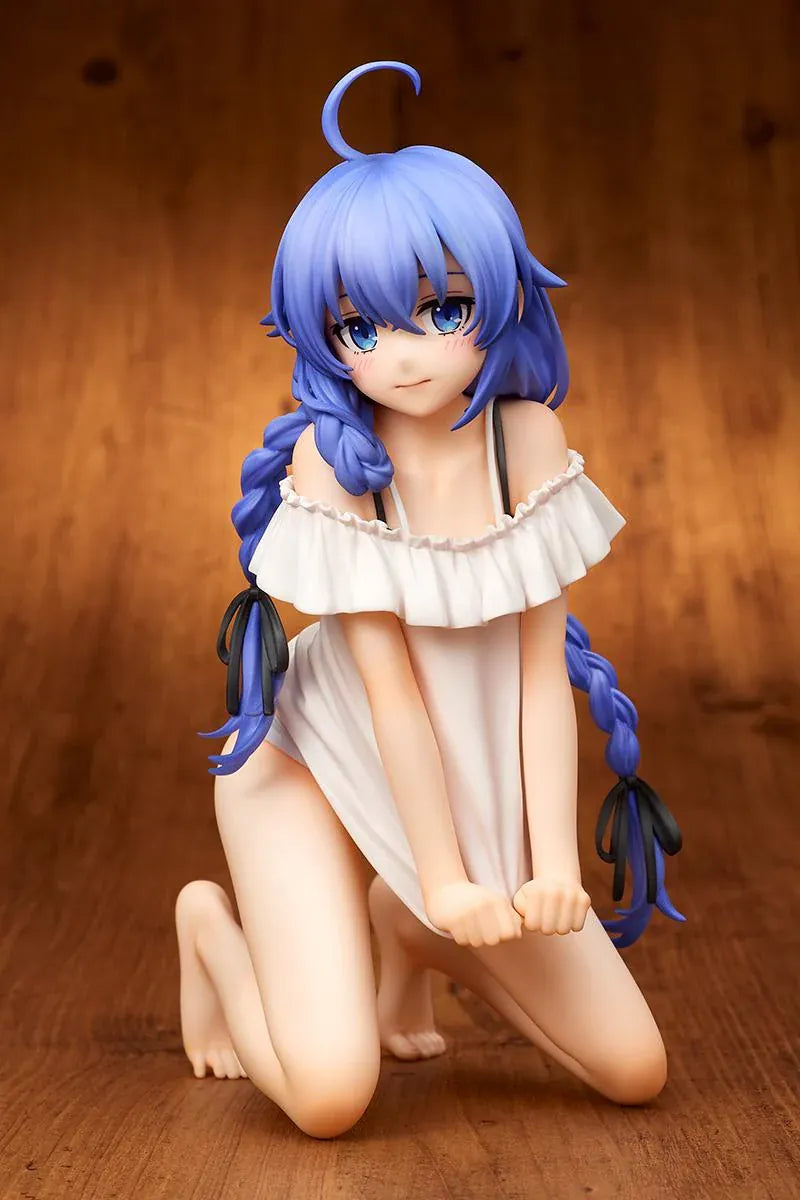Mushoku Tensei Roxy Migurdia Sleepwear Ver. 1/6 scale figure with blue braided hair and white ruffled sleepwear in a kneeling pose.