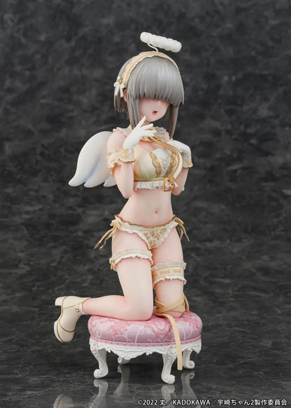 Yanagi Uzaki Angel Ver 1/7 scale figure from Uzaki-chan Wants to Hang Out kneeling with wings and halo on decorative stool