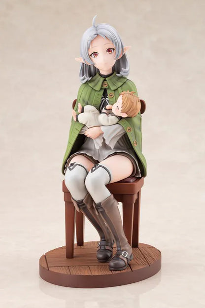 Mushoku Tensei Jobless Reincarnation Sylphiette Greyrat and Lucie Greyrat 1/7 Scale Figure with Sylphiette seated holding Lucie on a wooden-style display base
