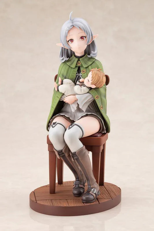 Mushoku Tensei Jobless Reincarnation Sylphiette Greyrat and Lucie Greyrat 1/7 Scale Figure with Sylphiette seated holding Lucie on a wooden-style display base