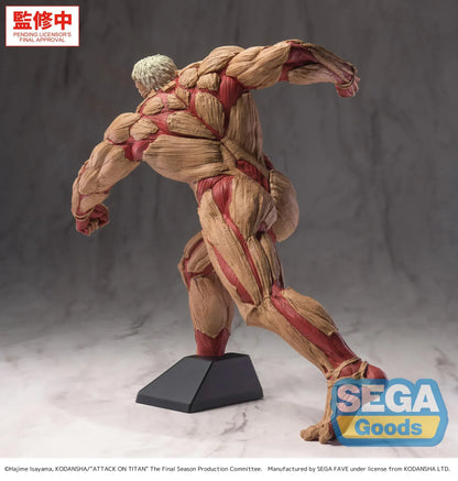 Attack on Titan GigantiX Reiner Braun Armored Titan Ver Figure in a dynamic charging pose with detailed armored muscle sculpt