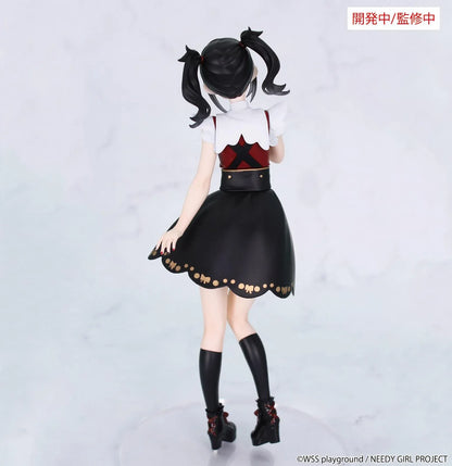 Prototype NEEDY GIRL OVERDOSE Vivit AME-CHAN figure with black twin ponytails, a red-and-black dress, gold-colored details, and platform boots.
