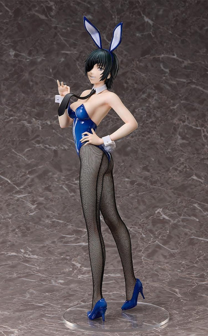 Chainsaw Man B-Style Himeno (Bunny Ver.) 1/4 Scale Figure wearing a glossy blue bunny suit, fishnet tights, and heels, standing confidently.
