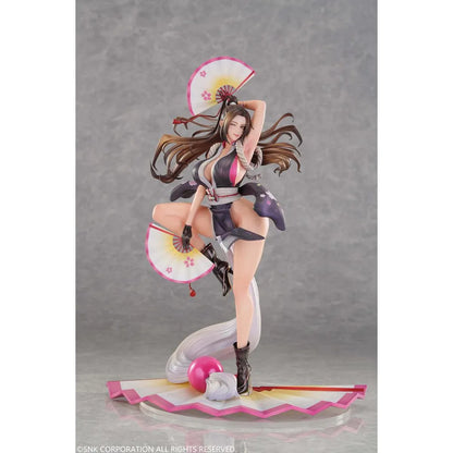 The King of Fighters x MA-Man Mai Shiranui 1/6 scale figure holding two folding fans in a dynamic pose on a fan-shaped base.